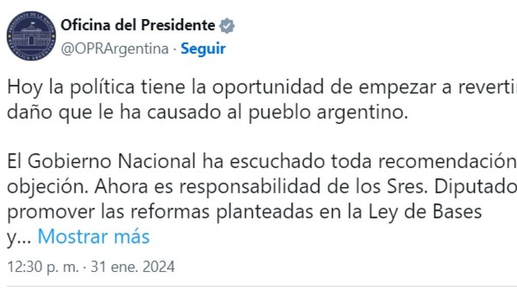"La política tiene la oportunidad de empezar a revertir el daño que ha causado"