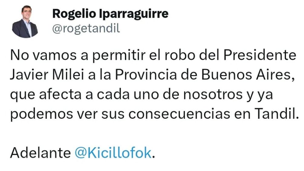 Iparraguirre: "no vamos a permitir el robo de Milei a la Provincia"